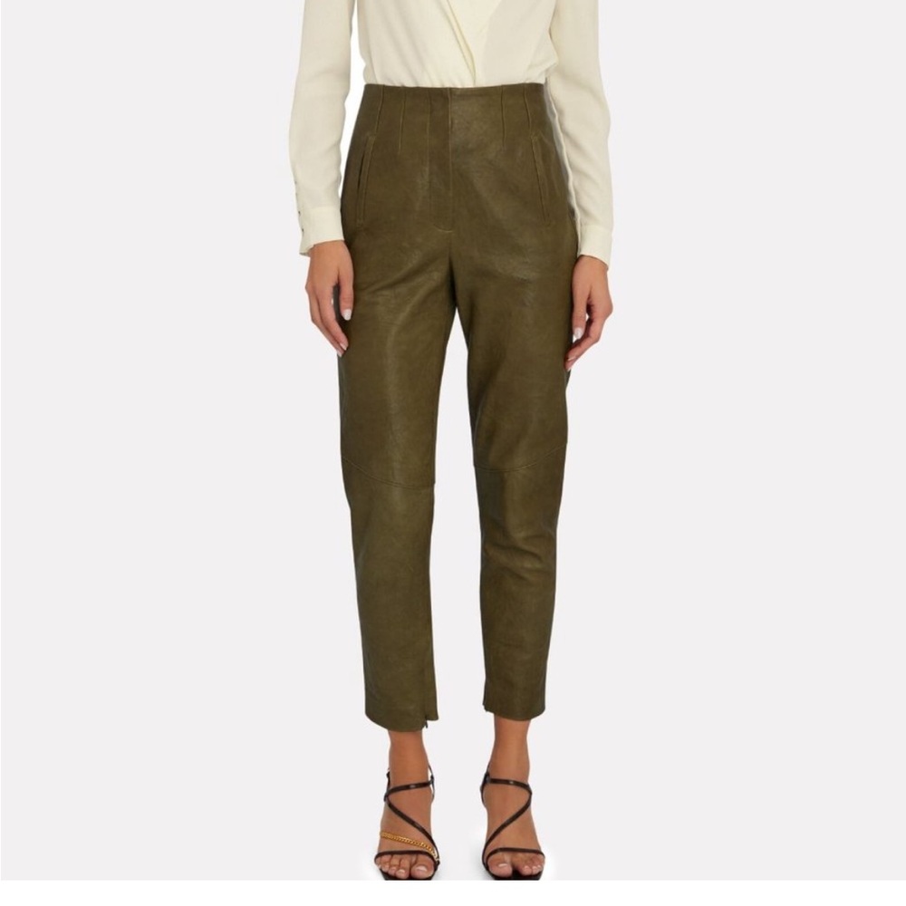 Veronica Beard Olive Leather Cropped Pants